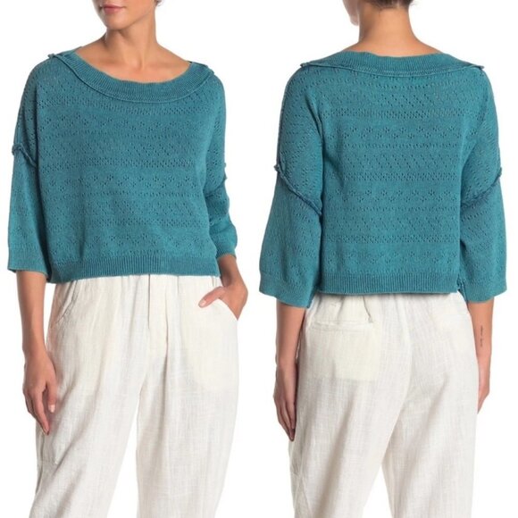 NWT Free People Sand Castle Pacific Blue Knit Sweater Size XS Boho New With Tags - Picture 2 of 6